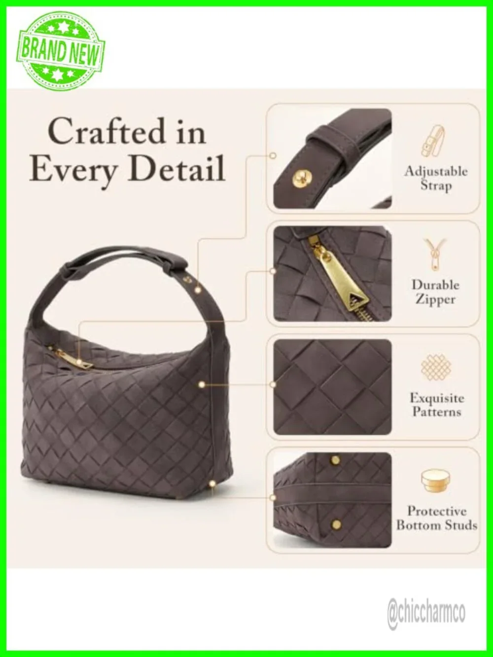 Hand-Woven Faux Suede Hobo Shoulder Bag Adjustable Strap